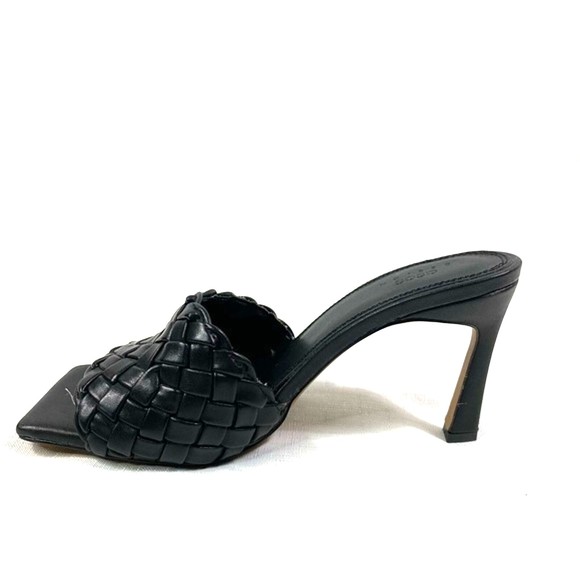 ASOS Basket Weave Peep Square Toe Black Slip On Mule Sandal Heel Size 7- New - Picture 6 of 8